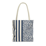 Navy Cream Zebra Striped Tote Bag