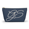 Navy White Monogram personalized makeup bag front view with T-bottom