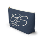 Side view of the Navy White Monogram personalized makeup bag