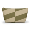 Olive beige geometric makeup bag with gold zipper pull, front view