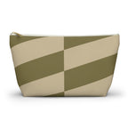 Olive beige geometric makeup bag with gold zipper pull, front view