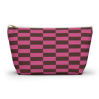 Pink brown checkered makeup bag front view on white background