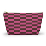 Pink Brown Checkered Makeup Bag