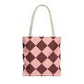 Pink burgundy diamond checkered tote bag, front view