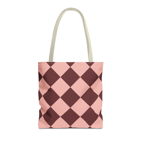 Pink Burgundy Diamond Checkered Tote Bag