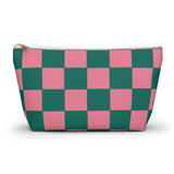 Pink Green Checkered Makeup Bag