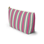 Side view of the Pink Green Cream Striped makeup bag