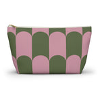Pink green scallop makeup bag with gold zipper pull, front view
