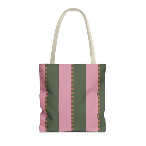 Pink Green Striped Tote Bag