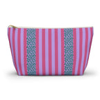 Pink Leopard Striped makeup bag with T-bottom and gold zipper pull, front view