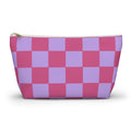 Pink purple checkered makeup bag front view on white background