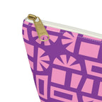 Close-up of the gold zipper pull on the Pink Purple Geometric Print makeup bag