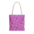 Pink Purple Geometric Print tote bag front view with cream handles