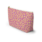 Pink purple leopard print makeup bag standing at an angle