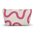 Pink wavy line makeup bag front view on white background