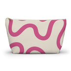 Pink wavy line makeup bag front view on white background