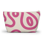 Side view of the pink wavy line makeup bag with T-shaped bottom