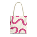 Pink wavy line tote bag front view on white background