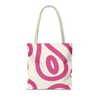 Pink wavy line tote bag on white background showing a second print placement