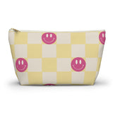 Pink Yellow Smiley Checkered Makeup Bag