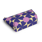 Purple pink geometric makeup bag lying on its side