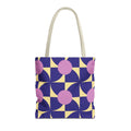 Purple pink geometric tote bag front view on white background