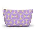 Purple yellow geometric makeup bag front view on white background