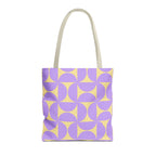 Purple yellow geometric tote bag front view on white background