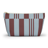 Sky Blue Burgundy Block Striped Makeup Bag