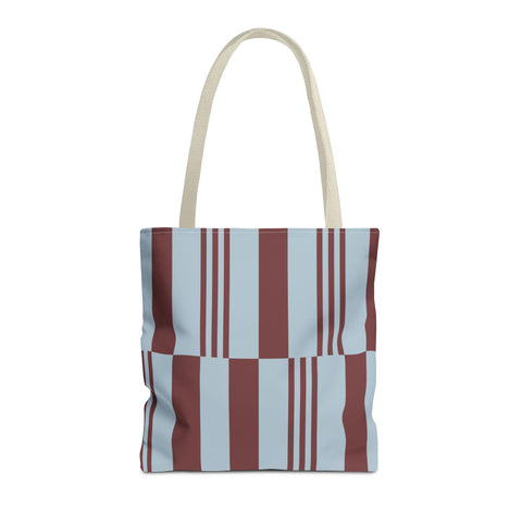 Sky Blue Burgundy Block Striped Tote Bag